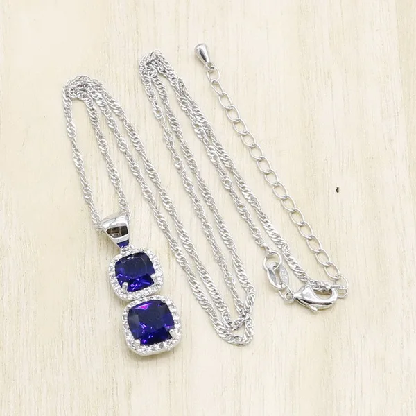 Blue with chain Геометрическое голубое, черное, белое, 3 цвета, циркониевое 925 серебряное ожерелье, Подвеска для женщин, подарок, ювелирное изделие - Окраска металла: Blue with chain