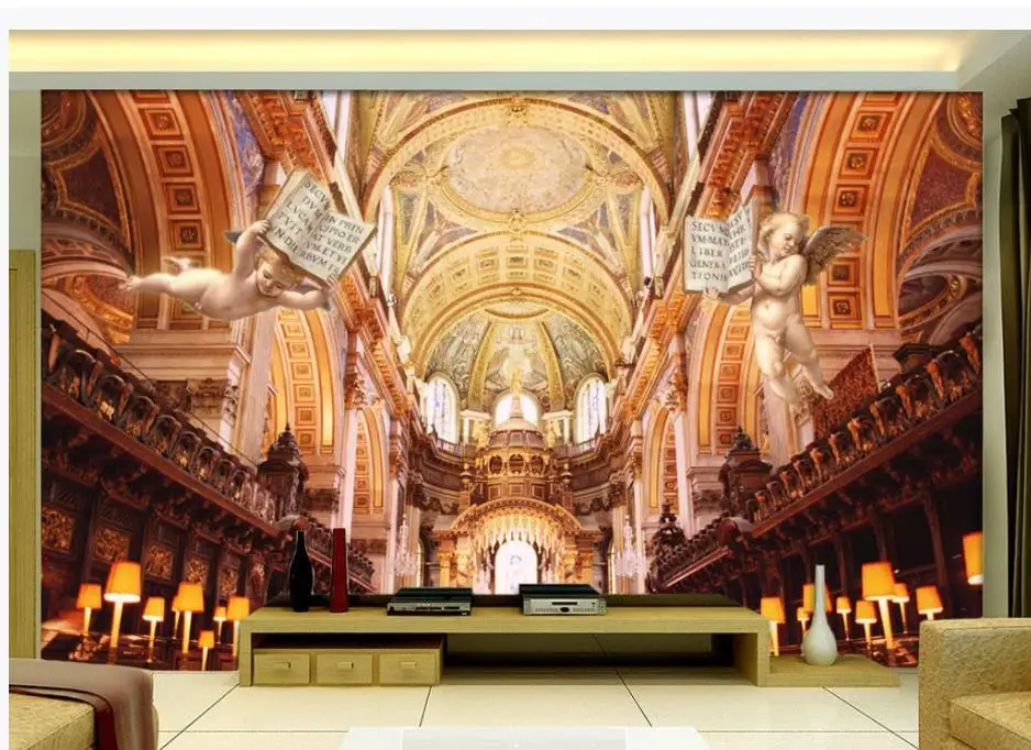 Home Decor Living Room Wall Covering European church dream angel TV background wall Custom 3d Mural Wallpaper | Обустройство дома