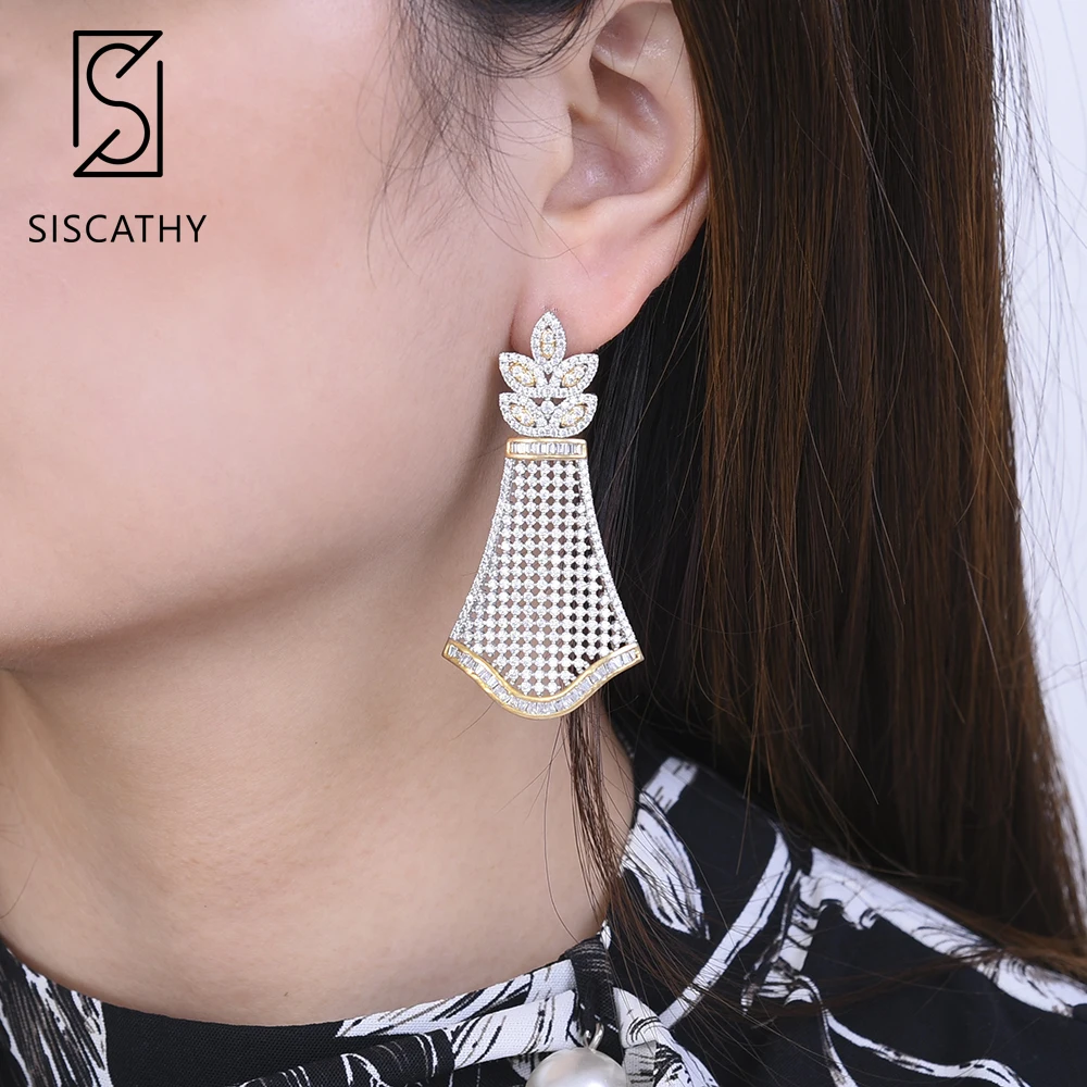 Женские Висячие серьги SISCATHY большие Золотые сережки с кубическим цирконием ААА