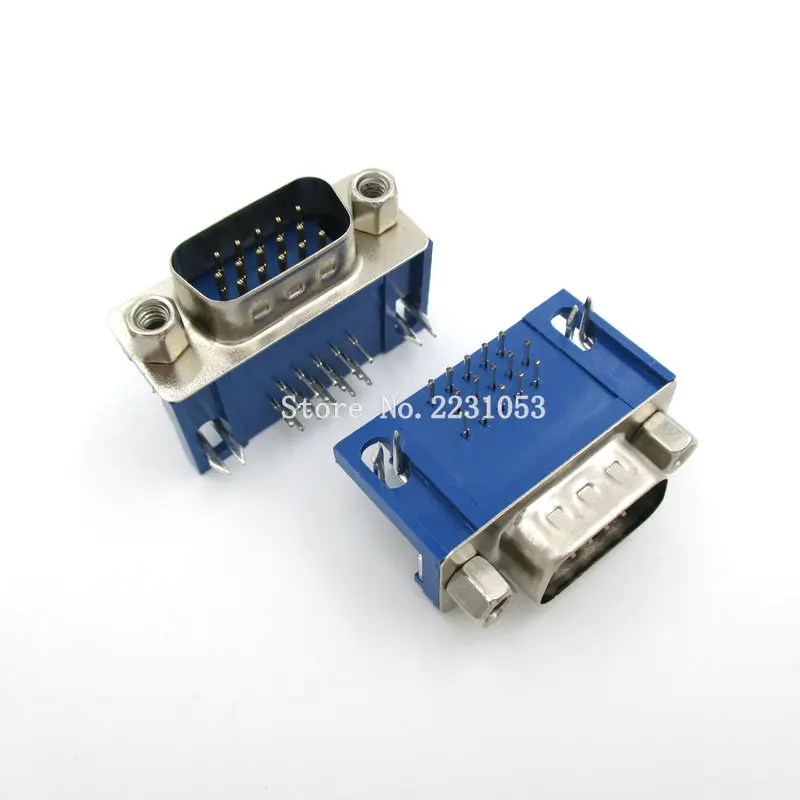 

5PCS/LOT DB15 DR15 3Rows Blue Parallel Port 15 Pin D Sub Male 15 Way PCB 90 Degree Connector DB15 Socket Plug VGA Adapter