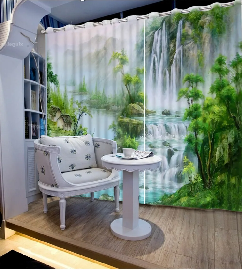 

3d curtains Top Classic 3D European Style waterfall nature scenery curtains for Drapes Cortinas green Modern Home Custom