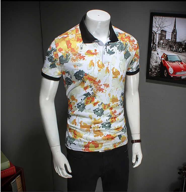 2017 Новый Дизайн мужская Мода Полосатый Лоскутная рубашки поло Мужчины С Коротким