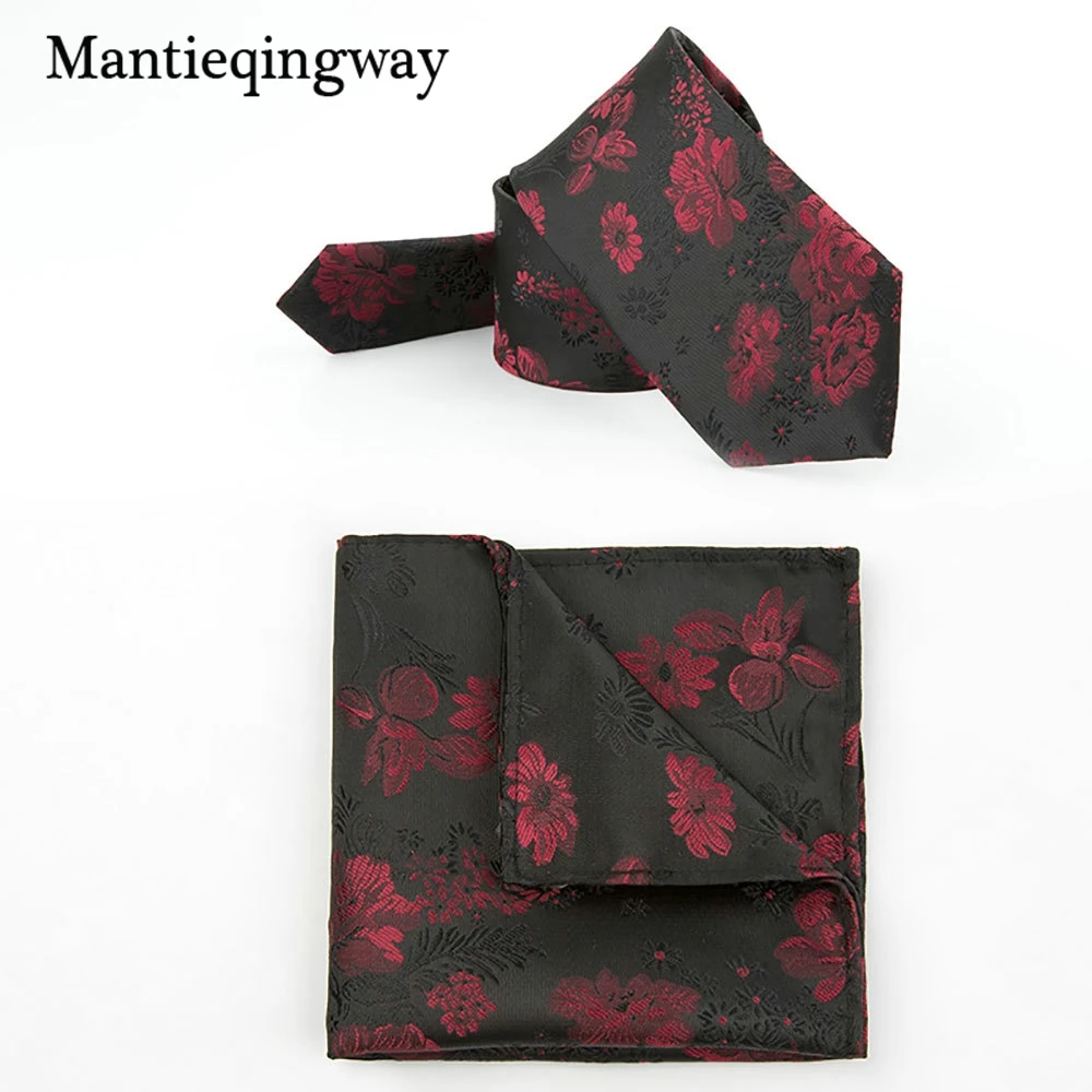 Mantieqingway Бизнес мужские цветочные Hanky галстук комплект для свадьбы полиэстер шеи