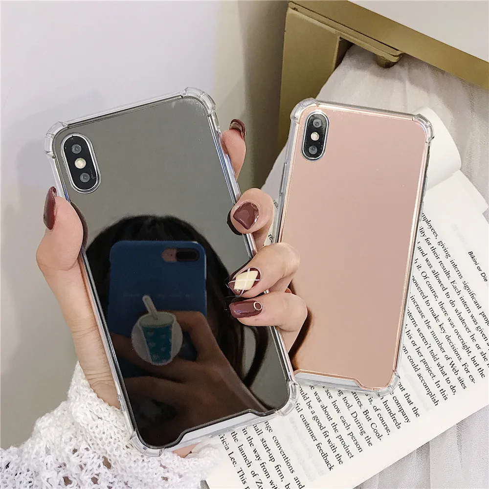 Fashion Portable vanity mirror soft Silicone Cover for iphone 7 8 6 6s Plus X XS Max Xr Case For Samsung Galaxy S8 S9 S10 plus |