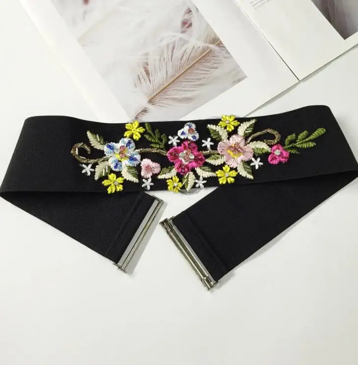 

Women's runway fashion embroidery elastic Cummerbunds female Dress Corsets Waistband Belts decoration wide belt R1585