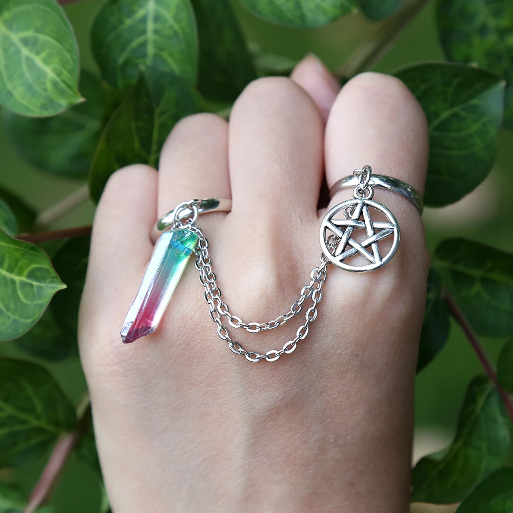 Сменное кольцо с пентаграммой кристаллом Wicca ретро кварцевое подарки украшения и