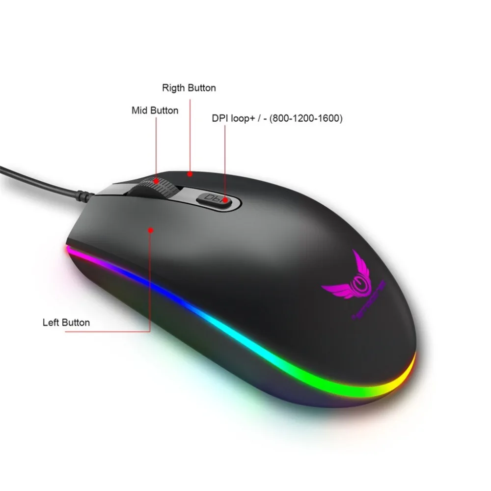 Высокоскоростная прецизионная оптическая проводная мышь S900 RGB С нескользящими