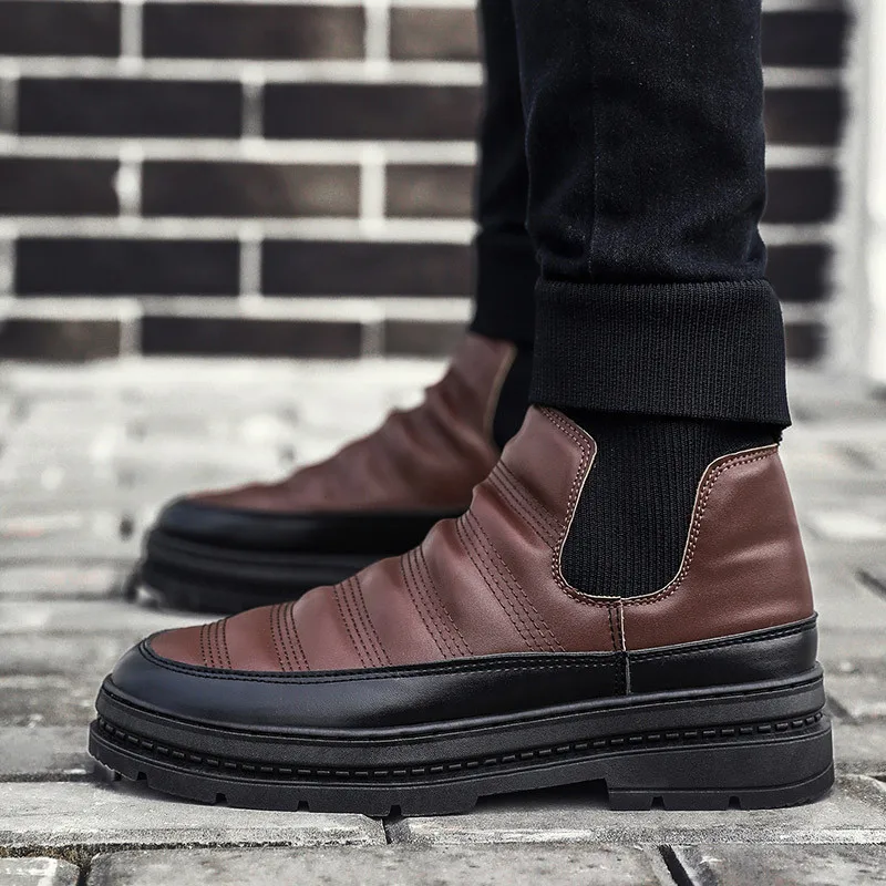 Зимние сапоги мужские зимние теплые ботильоны doc martins туфли без каблуков уличные