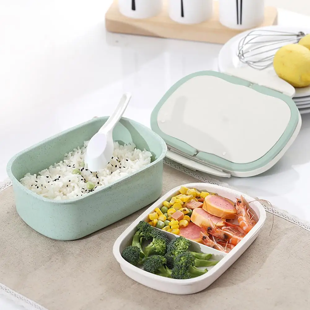 

500-800ml Double-layer Lunch Box Separate Bento Box Wheat Straw Food Storage Container With Handle Hot