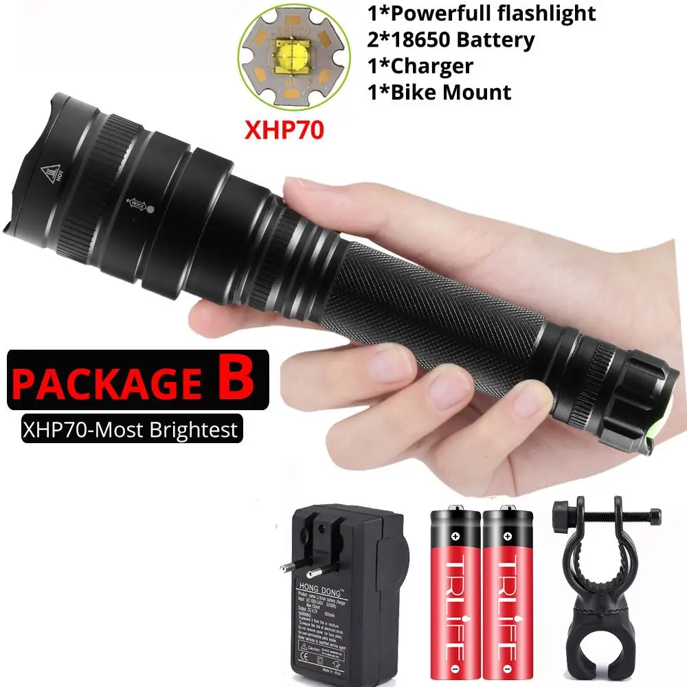 Package B-XHP70 50000Lms LED Flashlight xhp70.2 Ultra Bright Waterproof linterna led Torch xhp70 xhp50 18650 Best Camping, Bicycle light,Outdoor - Цвет: Package B-XHP70
