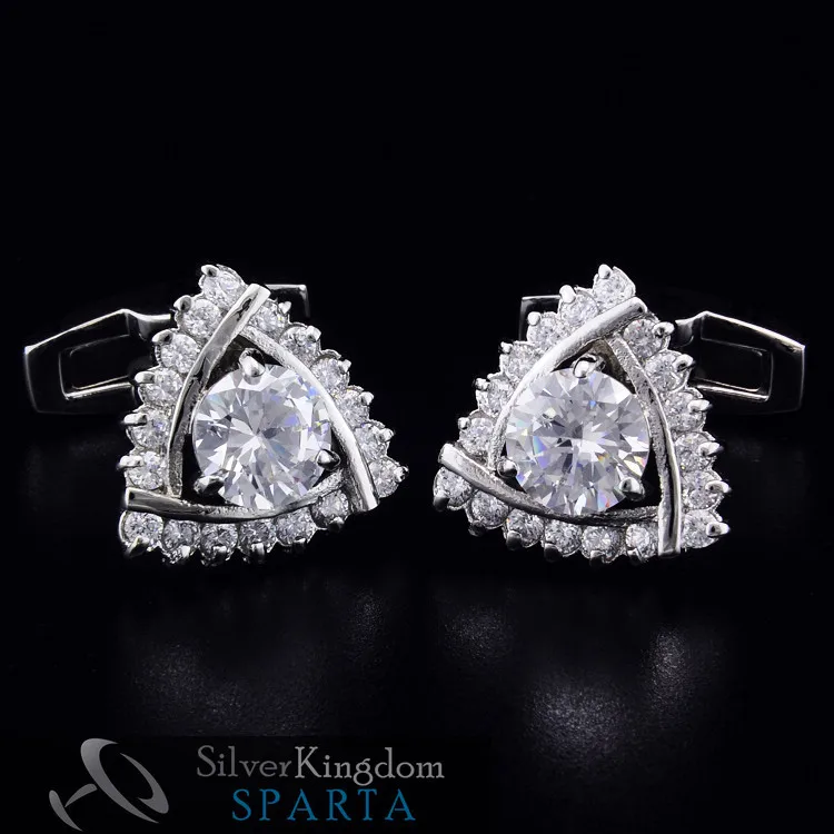 СПАРТА Покрытые белым золотом прозрачные запонки Дельта класса A с цирконом для мужчин Запонки + Бесплатная доставка !!! металлические пуговицы.