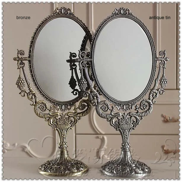 vintage oval 360 rotating double face desktop table makeup cosmetic mirror embossed cut-out 331A