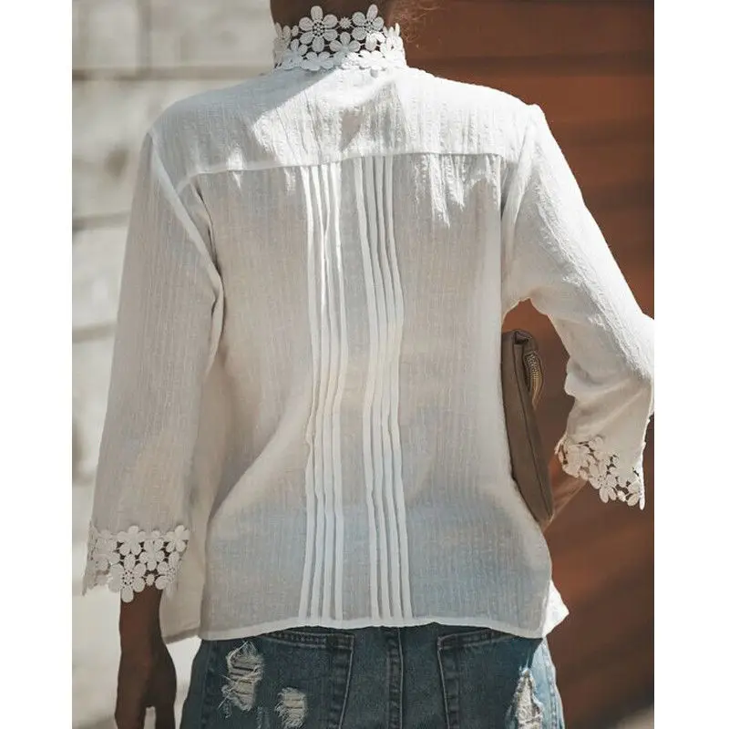 

Women Blouses Fashion Lace Hollow Slim Blouses Long Sleeve Shirt Tops Stylis Ladies Shirt Chiffon Casual Top Blouse White Black
