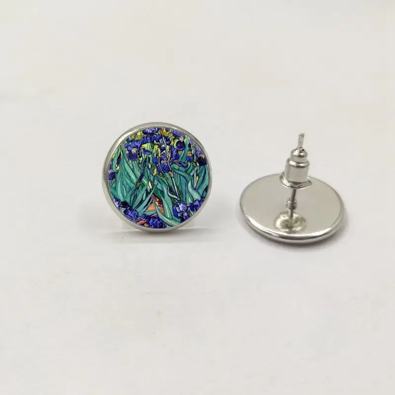 

Hot/ Color Simple Style Earings Van Gogh Famous Artist Starry Night Stud Earrings Glass Cabochon Jewelry Women Gifts