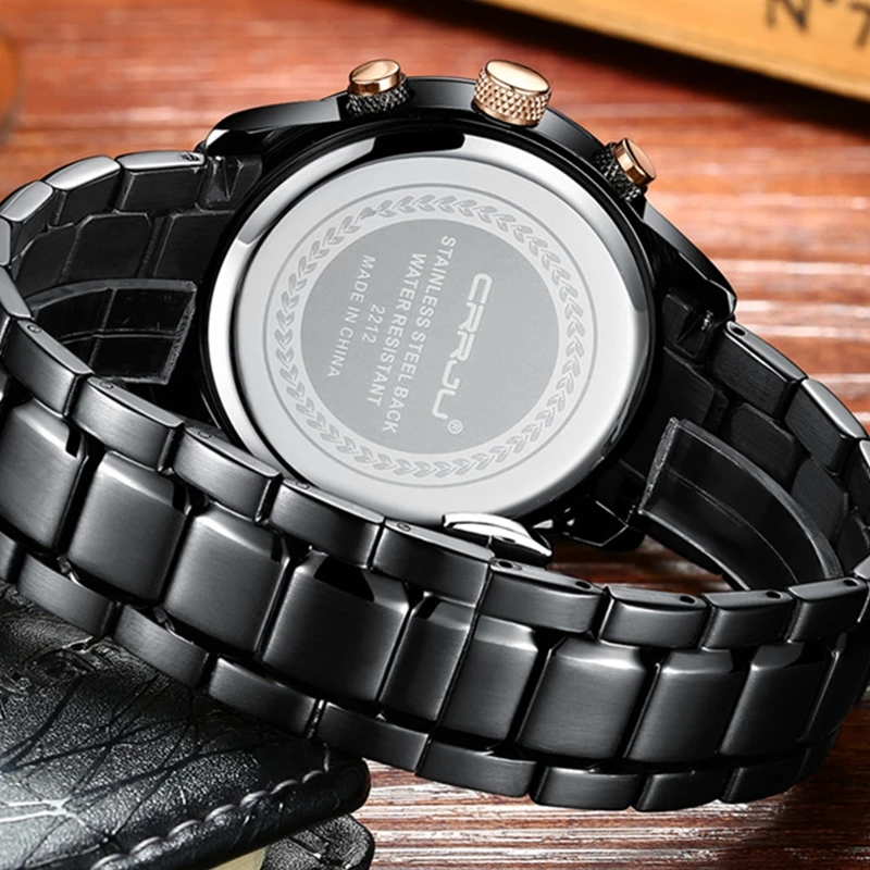 

CRRJU Fashion Men Watch 30M Waterproof Chronograph Sport Watch Men Auto Date Stainless Steel Men's Watch Clock reloj hombre