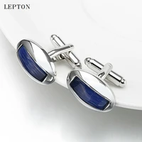 low key luxury dark blue opal cufflinks for mens fashion high quality brand arc cats eye stone cuff links shirt cuffs cufflink