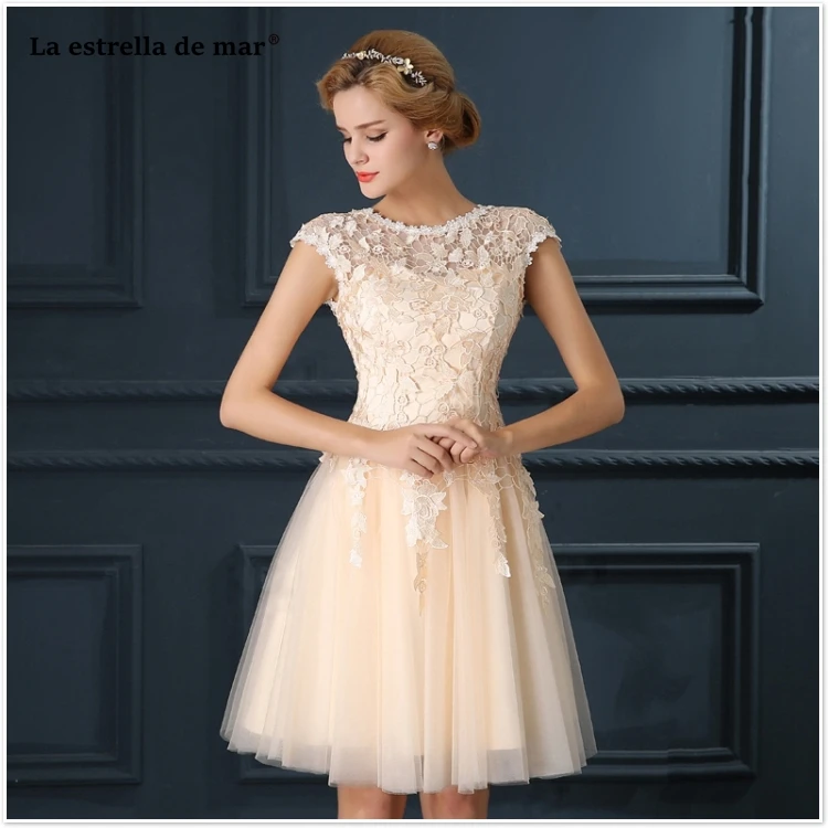 Vestido коктейльное новинка из кружева, с вырезом на шее с короткими рукавами трапециевидной формы Серебро Цвет персиковый, красное платье для вечеринки короткое sukienka koktajlowa