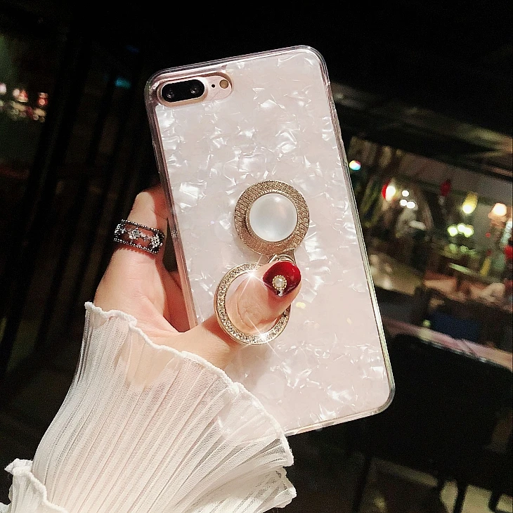 Жемчужный чехол для телефона из горного хрусталя iPhone 6 6S Pearl Ring Поддержка Kickstand