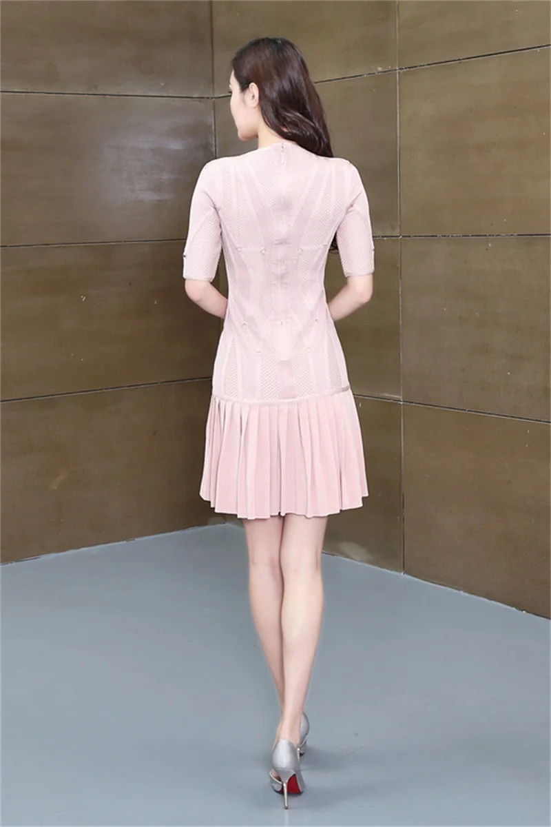 Новое поступление жаккардовое Плиссированное Бандажное платье с круглым