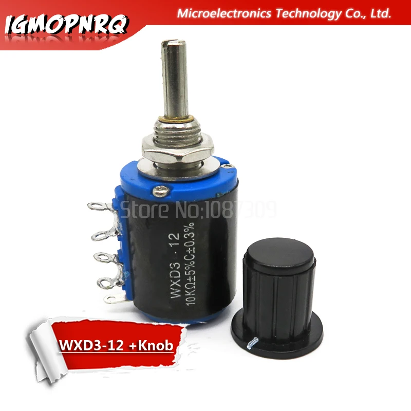 1 шт. WXD3-12-1W потенциометр+ 1 ручка 100 220 470 1K 2K2 3K3 4K7 10K 22K 33K 47K Ohm 100R 220R 470R 2,2 K 3,3 K 4,7 K