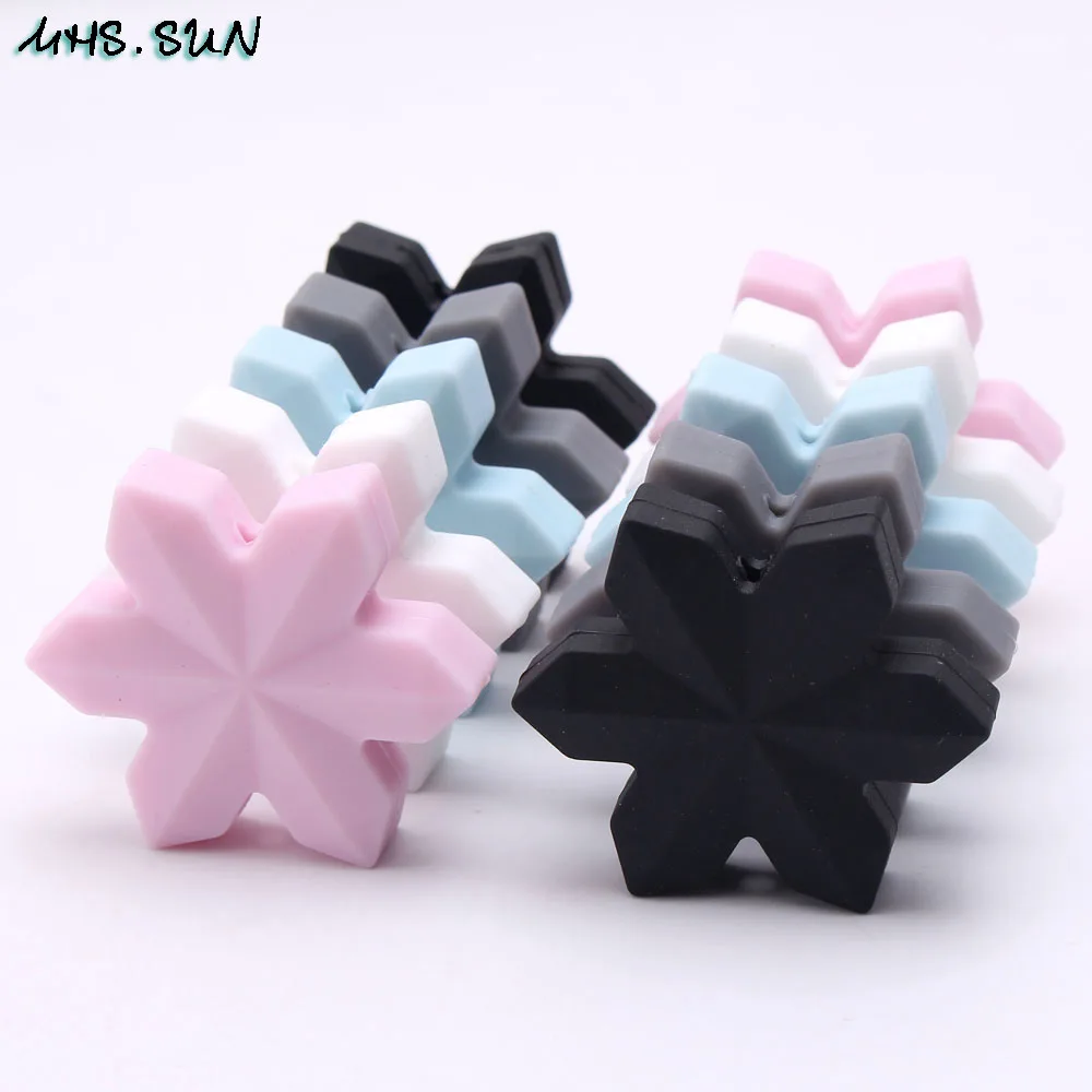 MHS.SUN Food Grade Snowflake Silicone Beads For Pacifier Chain Making Baby Teething Teether Chewable Beads 5PCS DIY Nursing Toy - Цвет: 8