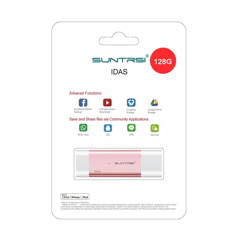 Suntrsi OTG флеш-накопитель 64 ГБ 32 для iphone/ПК USB 128 Флешка usb 3 0 MFI Certifide Бесплатная