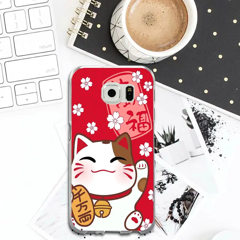 Милый мультфильм Fortune Cat Удачи для Samsung Galaxy S2 S4 S5 S6 S7 S8 S9 Edge Plus Примечание 2 3 4 5 8