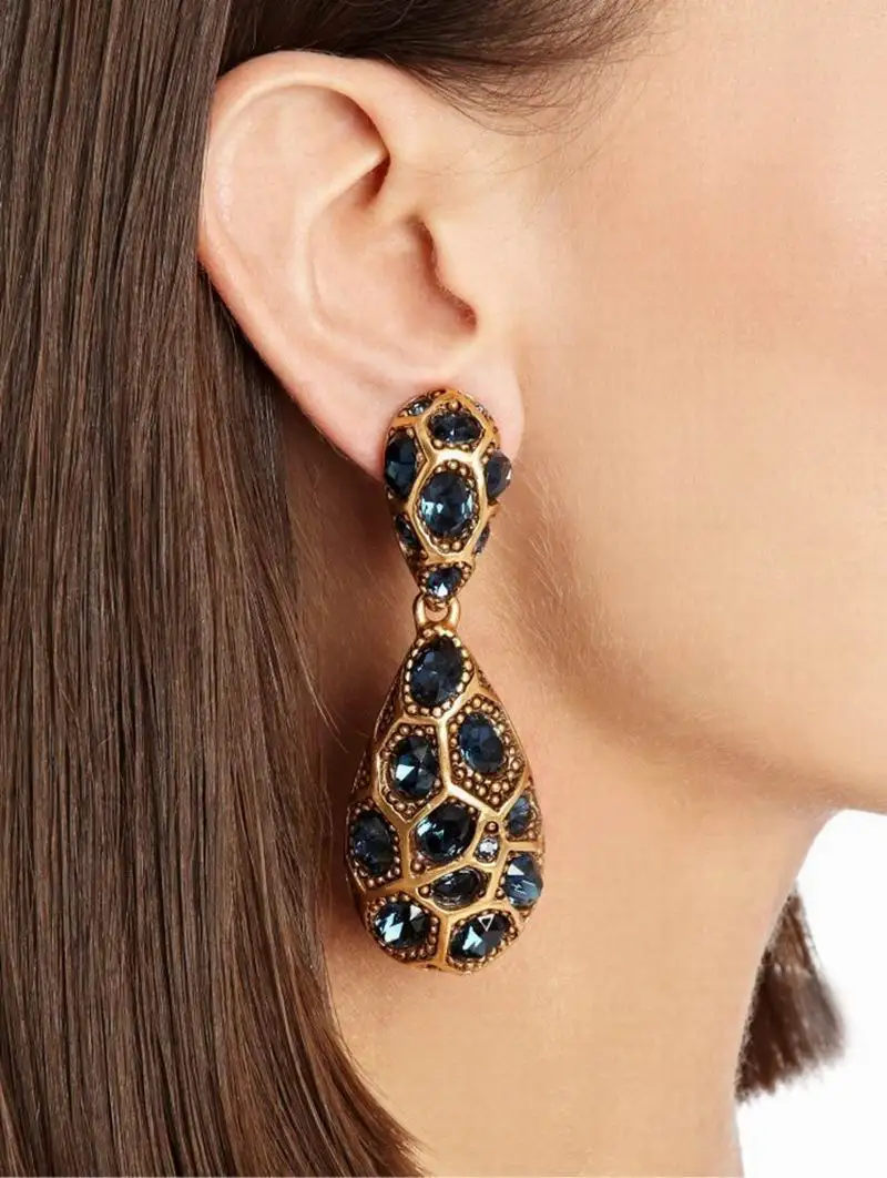 Чешские ювелирный бренд brincos золото полный синий кристалл горного хрусталя