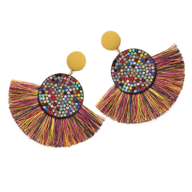 style 1 colorful Новые модные секторные стразы серьги с бахромой для женщин Bohemia Lafite Raffia висячие серьги массивные ювелирные изделия - Окраска металла: style 1 colorful