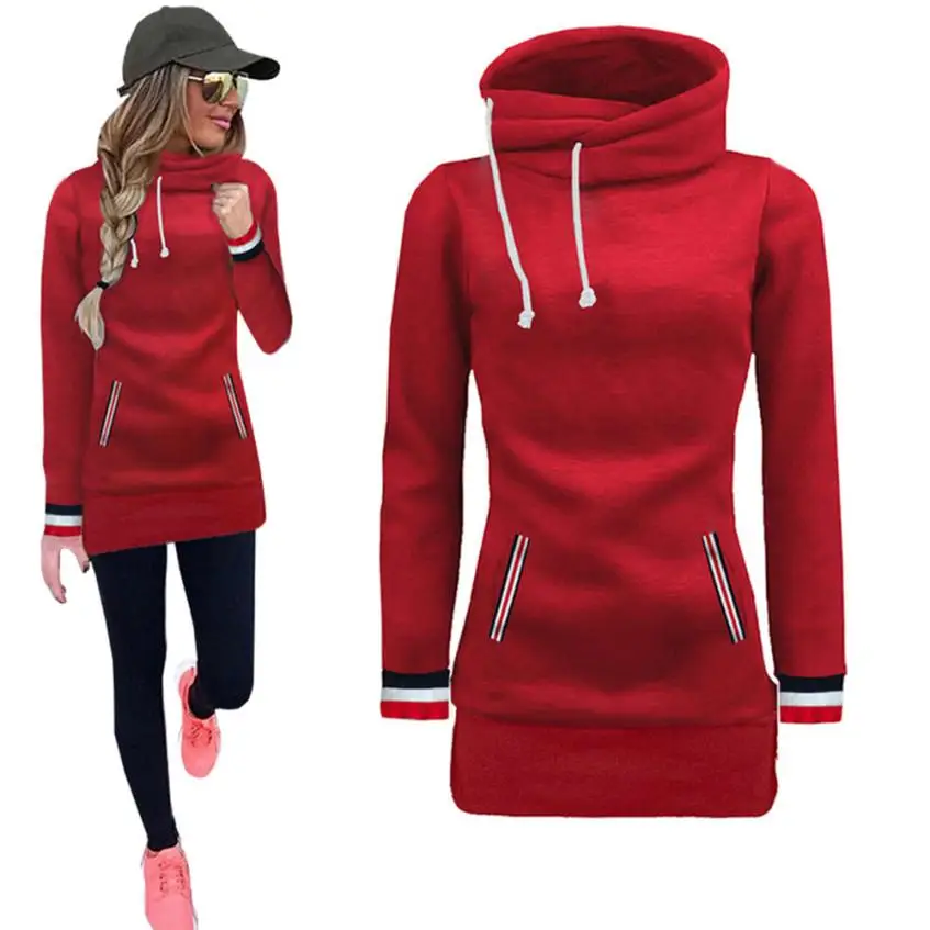 Женская теплая блузка с капюшоном зимняя кофта длинным рукавом пуловер верхняя