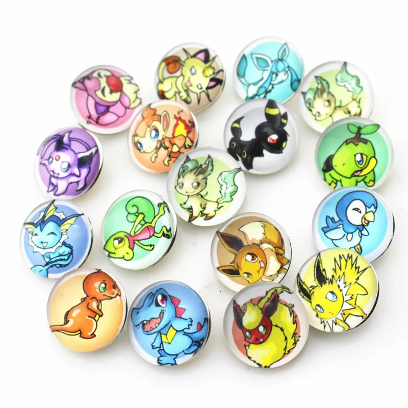 Микс 12 шт Стекло 18 мм Покемон серии талисманы на кнопках подходит для браслета с