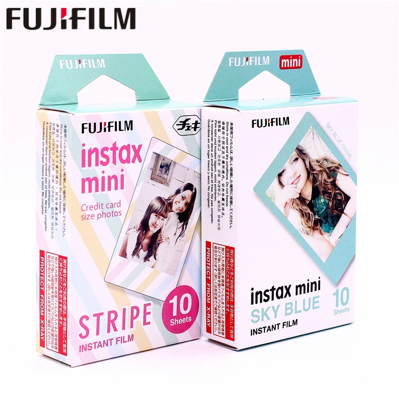 Fuji Fujifilm 20 листов Instax Mini небесно голубой + полосатая фотобумага для камеры 8 7s 25 50s 90