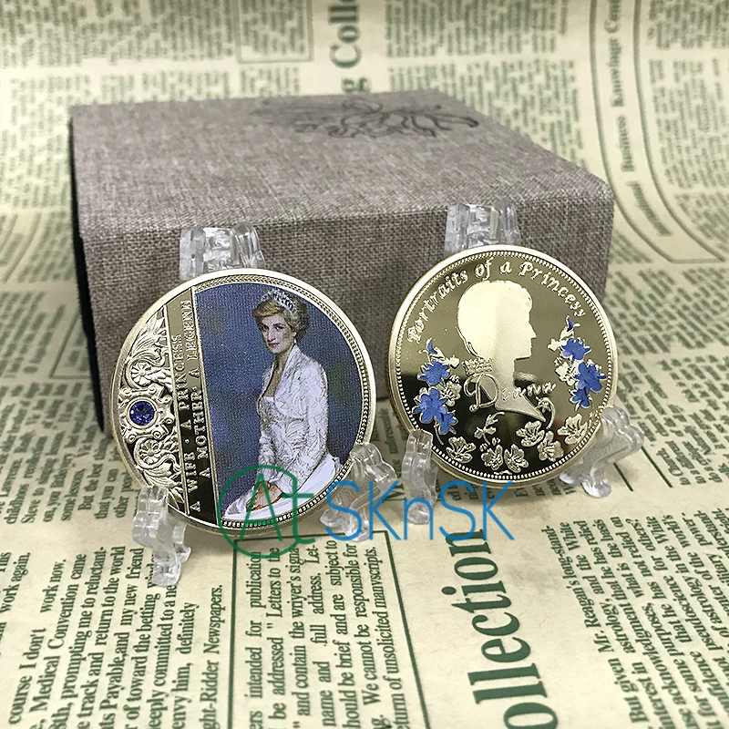 1-10 шт. новый сувенир Англия портрет принцесса золотую медаль с голубой бриллиант