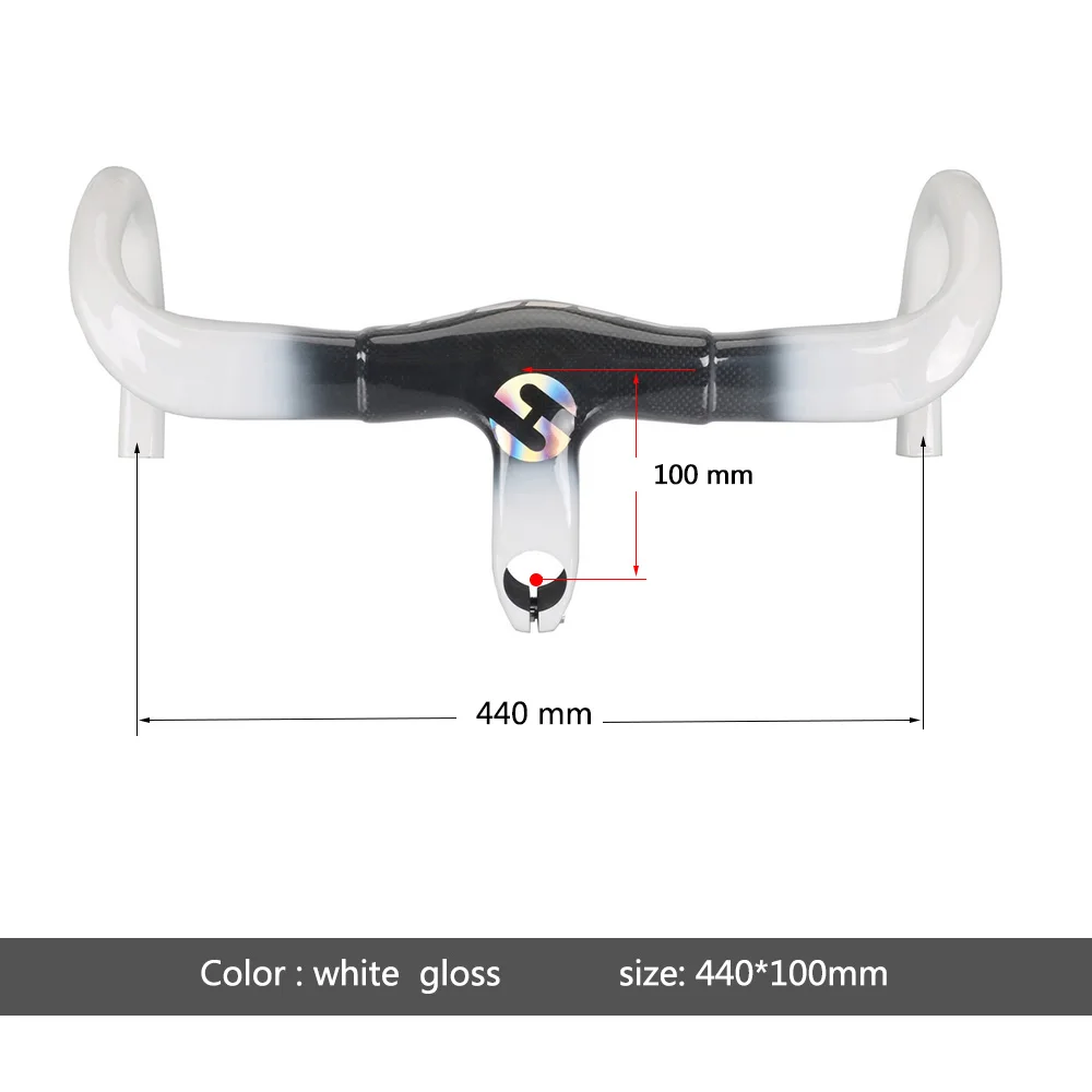 white 440x100mm TOSEEK Глянцевая труба из углеродистого волокна 3K углеродная велосипедная дорога, интегрированый руль велосипеда стволовых 28,6X400/420/440-100 мм - Цвет: white 440x100mm