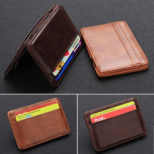 Мужской кожаный тонкий кошелек двойного сложения с отделением для карт и