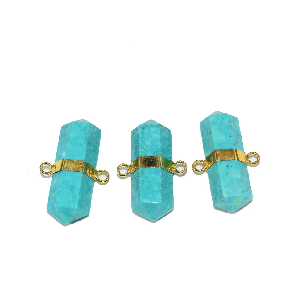 

Pendulum natural stone pendant connector hexagonal women accessories Green turquoises Howlite female painted energy jewel gem