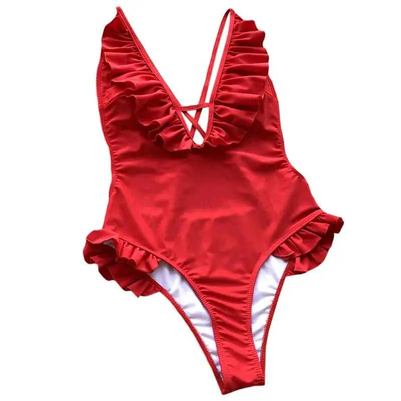 Женский сексуальный цельный бикини с глубоким v-образным вырезом Одноцветный