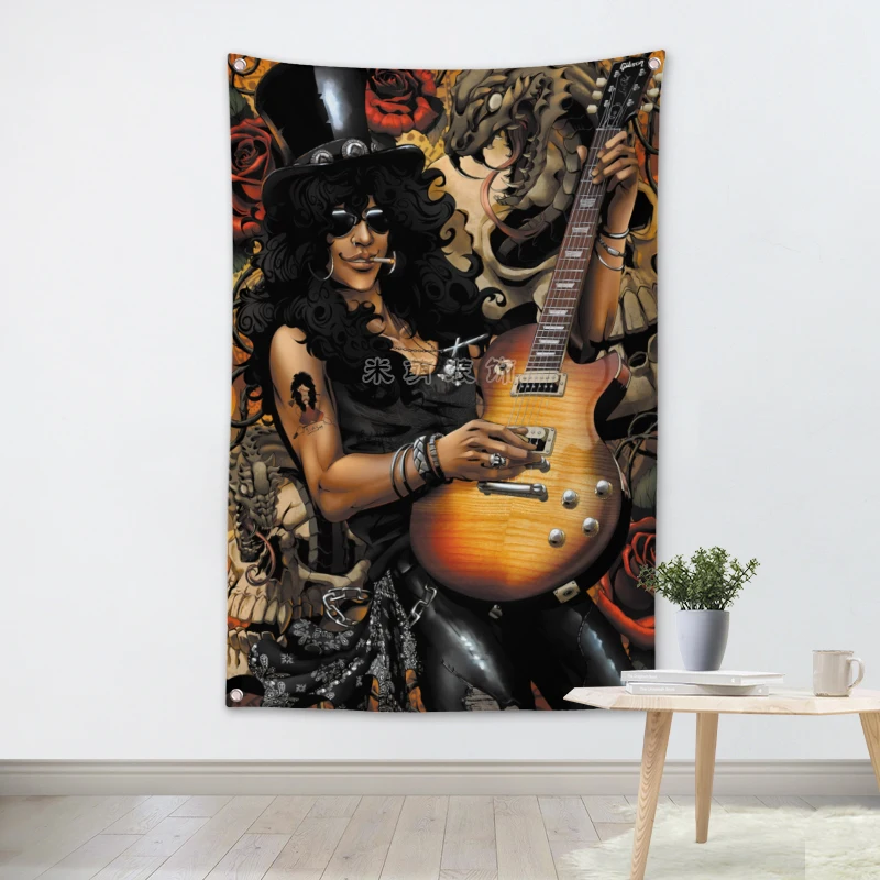 

Guitarist SLASH Music Band Banners Wall Flags Tapestry Cloth Art Bar Cafe Hotel Theme Background Decoration