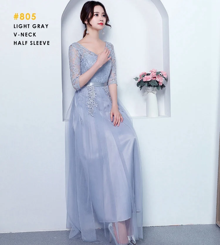 805 LIGHT GRAY Женское кружевное Сетчатое платье с вырезом лодочкой для молодых девушек, весенне-летние облегающие Вечерние Платья-макси с рукавами-плащами, vestido longo - Цвет: 805 LIGHT GRAY