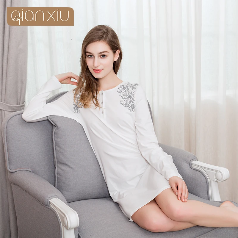 Женская Ночнушка с цветочным принтом хлопковая ночная рубашка длинным рукавом и