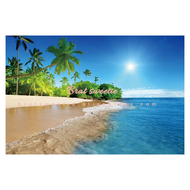 beach background 7x5ft Гавайские вечерние летние пляжные фоны для фотосъемки виниловые голубое море и небо фон пальмы фото фон - Цвет: beach background