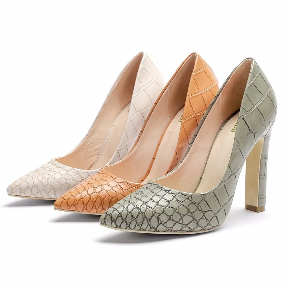 

Olomm Classics Women Stone Grain Pumps Square High Heel Pumps Pointed Toe Sexy Ladies Party Office Shoes Women US Size 4-13