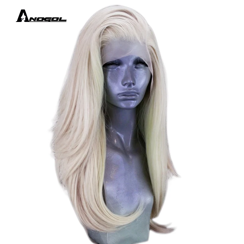 Anogol Платиновые светлые длинные натуральные волнистые волосы из