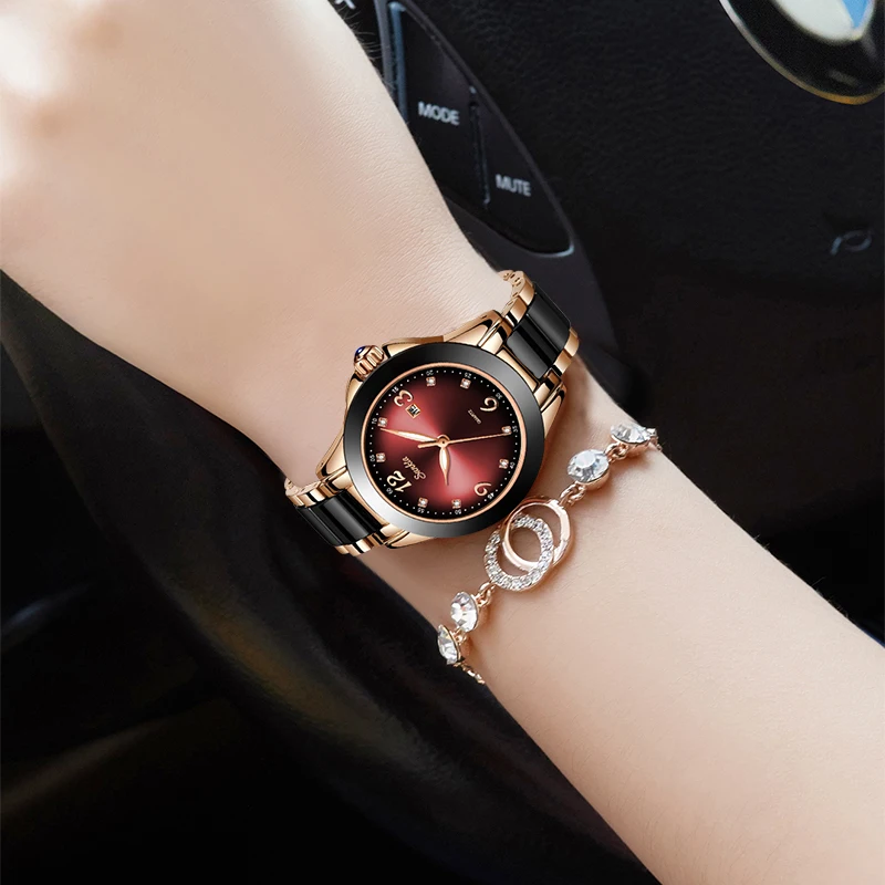 2021 SUNKTA Brand Fashion Watch Women Luxury Ceramic And Alloy Bracelet Analog Wristwatch Relogio Feminino Montre Relogio Clock enlarge