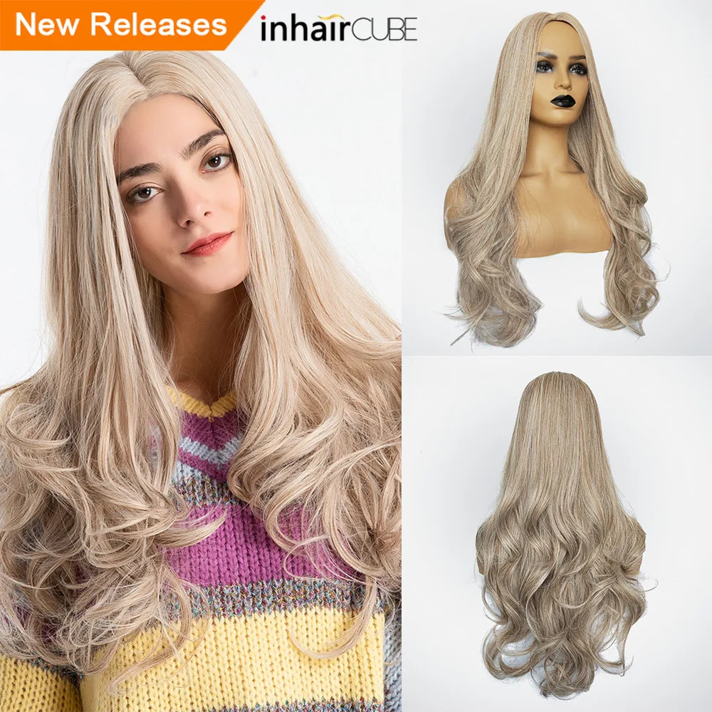 Inhair Cube 26 дюймов женские парики длинные натуральные волны синтетический слоистый стиль волос светильник коричневый с полным парики