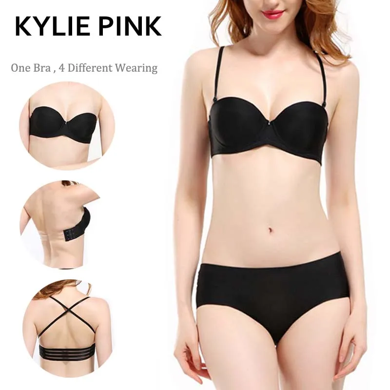 Женский бюстгальтер на косточках KYLIE розовый без бретелек с пуш ап и открытой