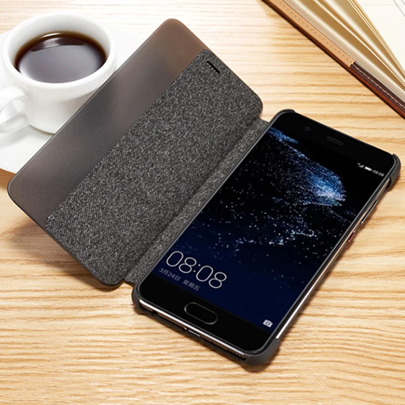 Антидетонационные кожаные чехлы для Huawei P10 Оригинальный чехол умный кожаный с