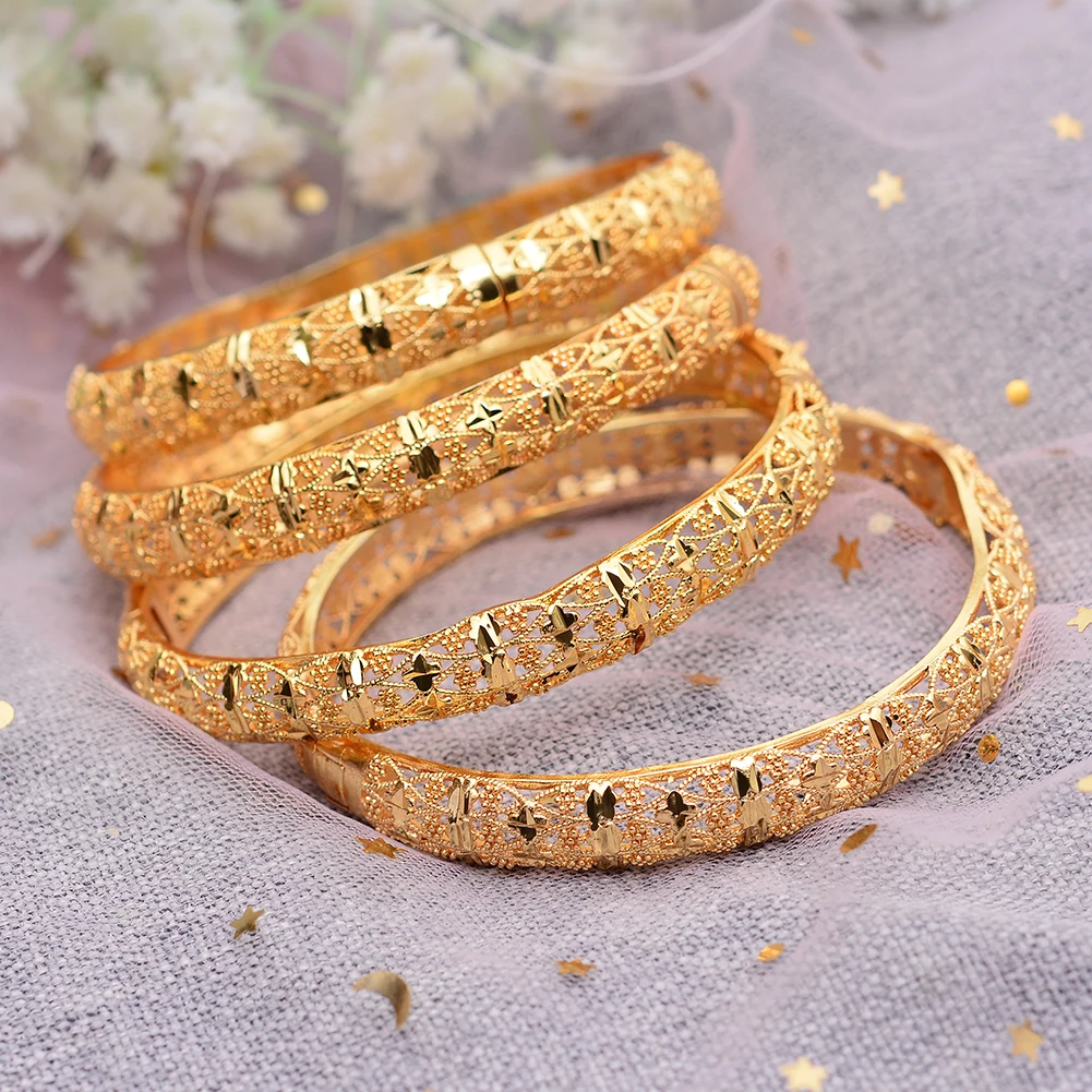 4pcs Gold Color Bracelet&Bangles For Women Men Bride Dubai Africa Ethiopian Jewelry India Bangles  wedding jewelry Birthday Gift