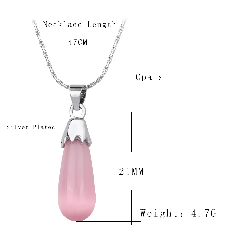 Beautiful Pink Opal Necklace Silver Plated Water Drops Pendant 45CM Fine Chain Fashion Jewelry For Women 2016 L Y Brand