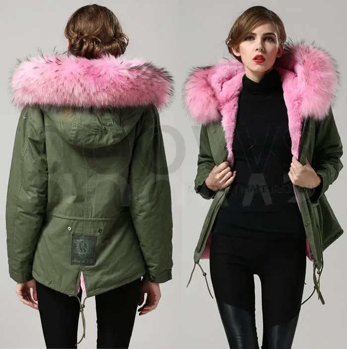 Теплая розовая куртка с воротником из натурального меха пальто искусственным